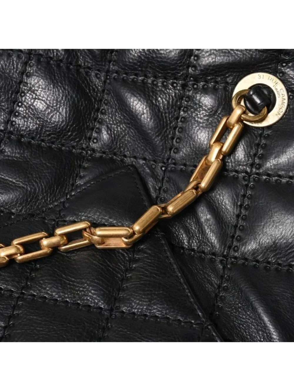 Chanel Chain Tote Bag CC Logo Quilted Leather Black Gold